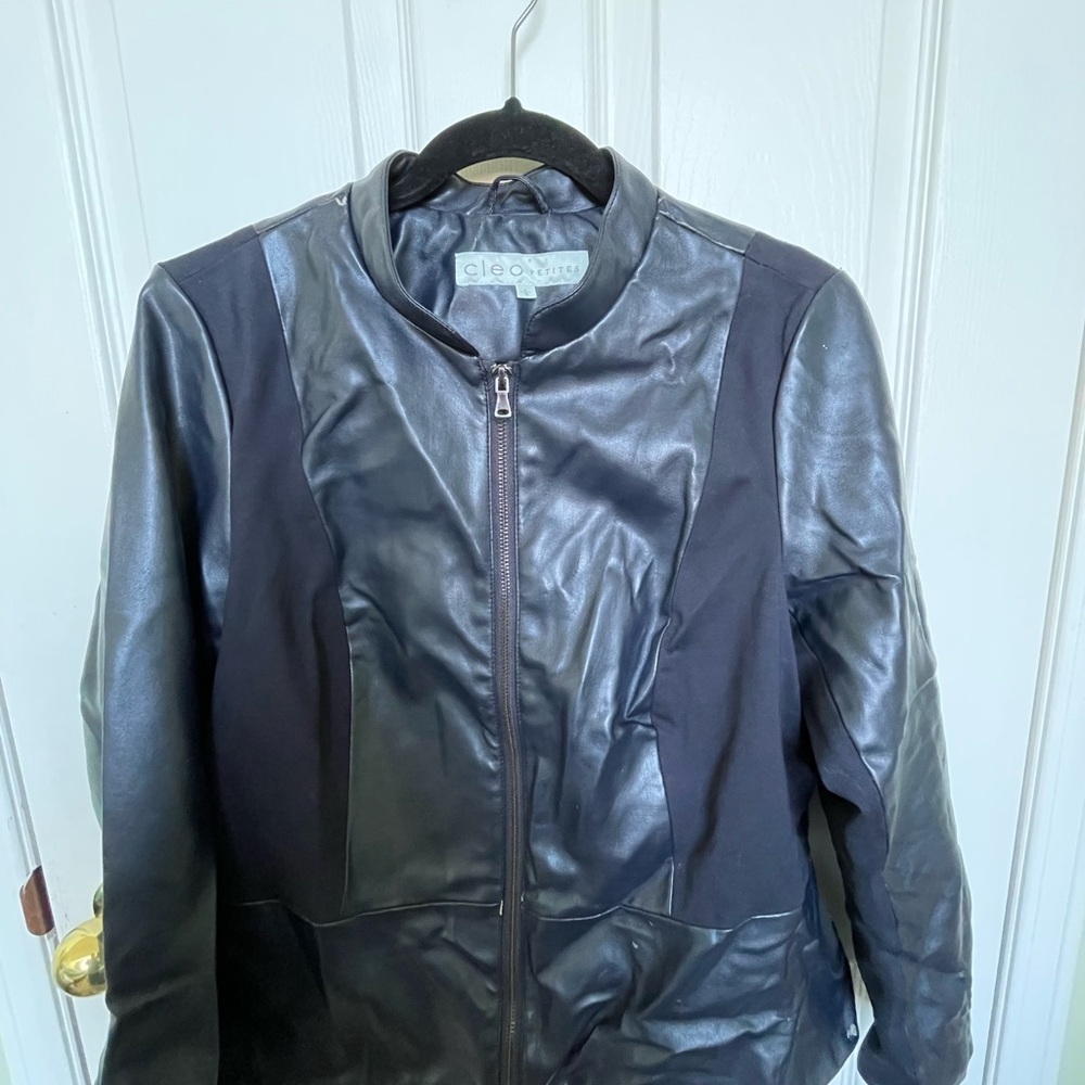 Cleo Navy Blue Vegan Leather Jacket